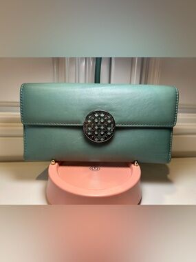 Coach Alexandra envelope wallet Mint Green Metal Clasp